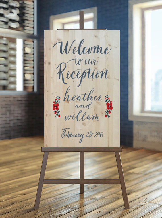 welcome to our reception wood sign wedding calligraphy